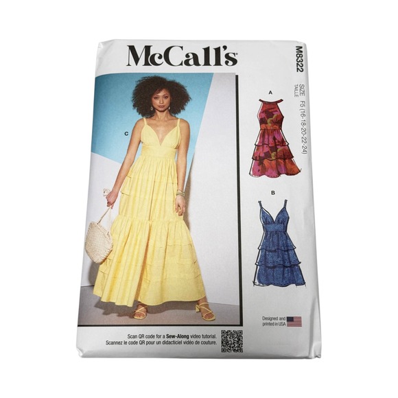 McCalls Other - McCalls M8322 Sewing Pattern Misses' Tiered Dress Size 16-24 New Uncut